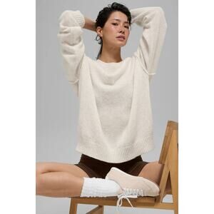 NWT Alo Yoga Unisex Wool Cashmere New Class Crewneck Sweater Bone Heather Sz M